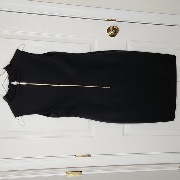 Calvin Klein black scuba ruffle cocktail dress sleeveless formal wedding size 10 - Picture 4 of 8